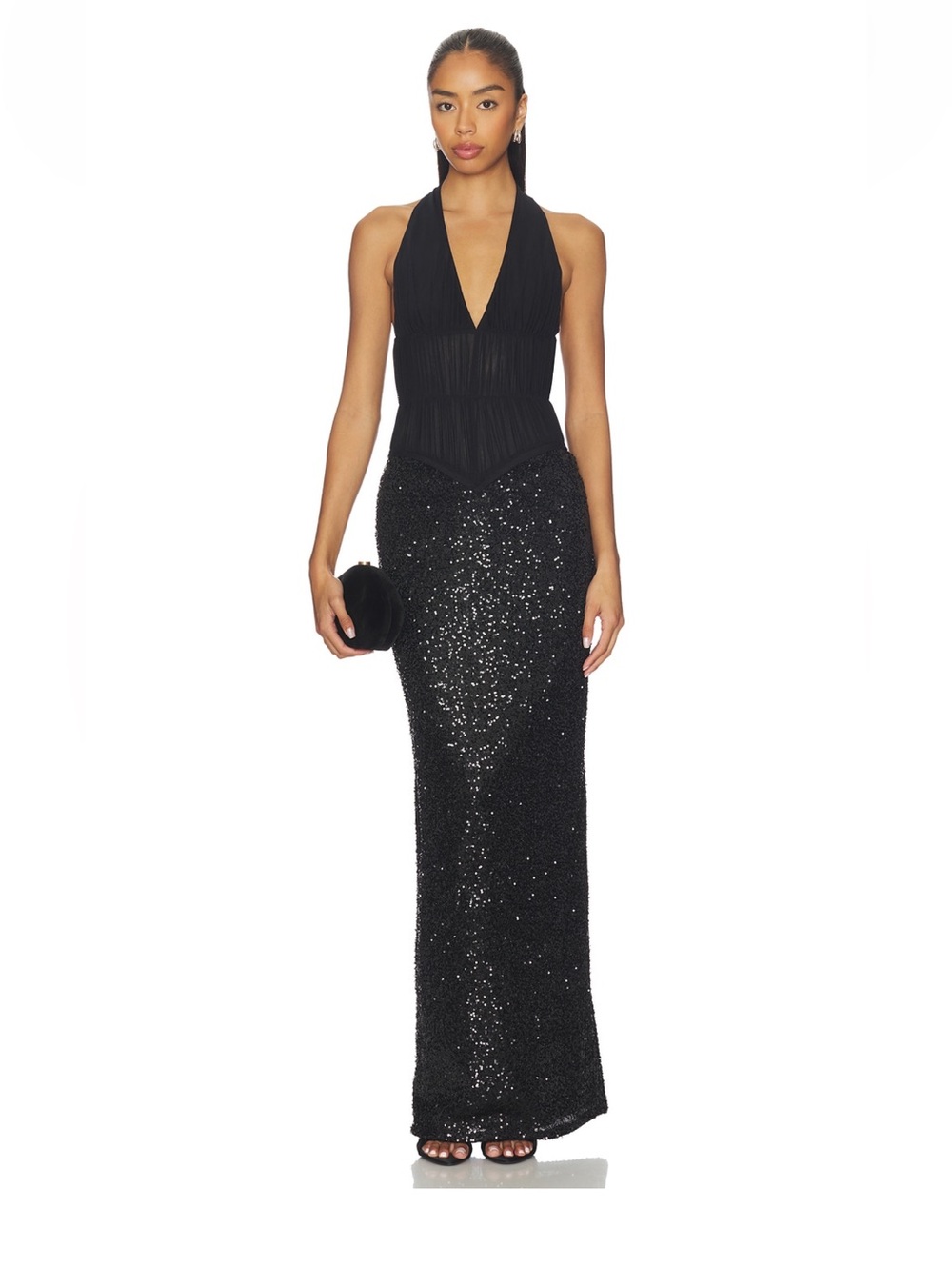 Lovers + Friendships Anneliese Black Sequin Halter Maxi Gown